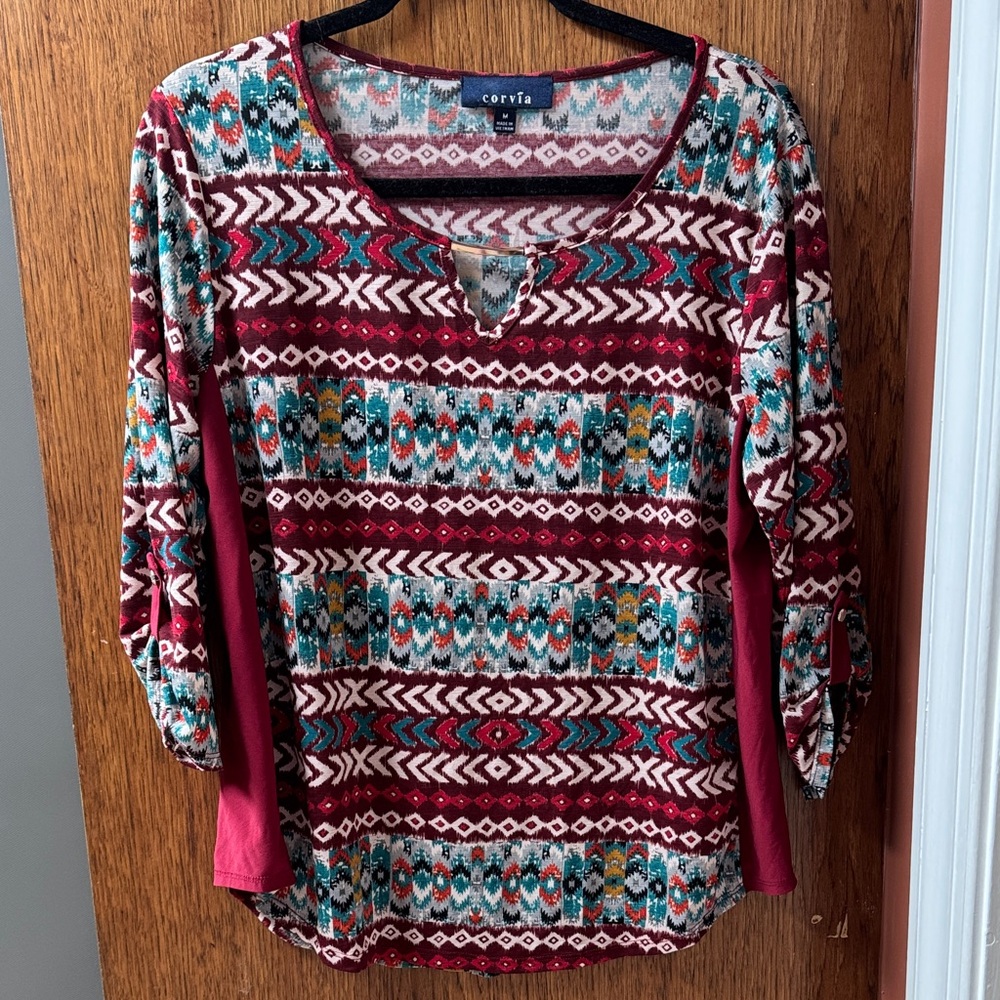 Corvia Women's Red Patterned Blouse